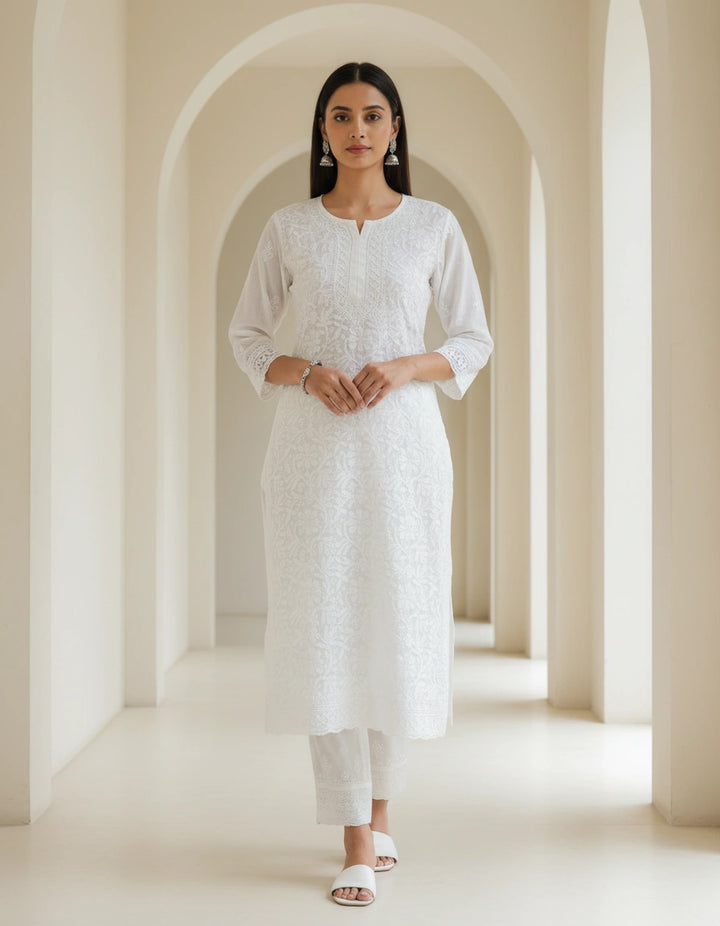 White Pure Georgette Chikankari kurta