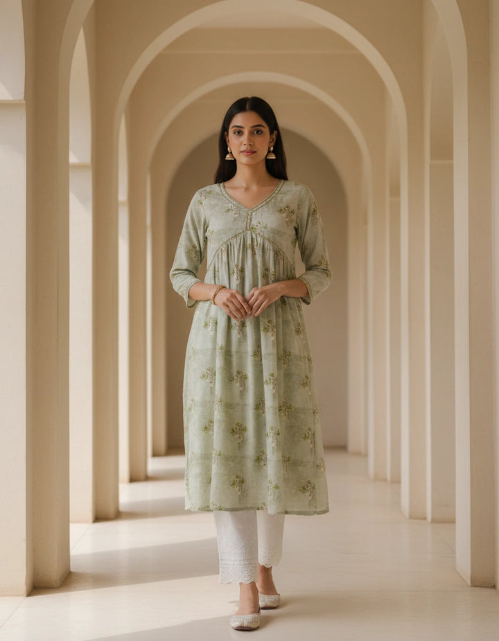 Green Rayon Printed Dress