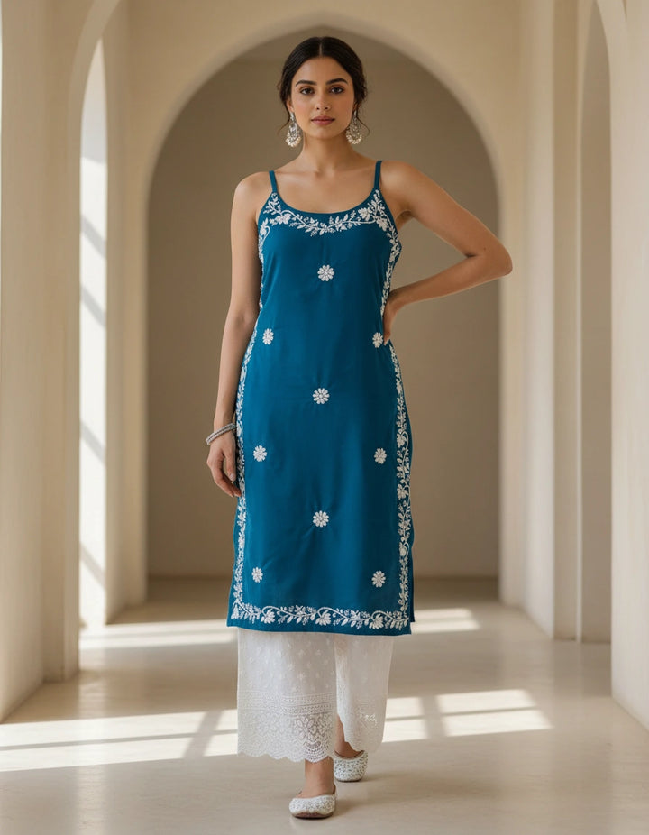 Blue Rayon Chikankari Short kurta