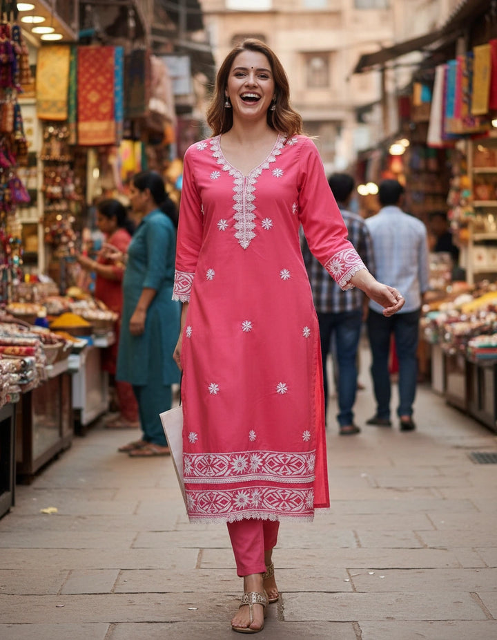 Peach Modal Chikankari kurta