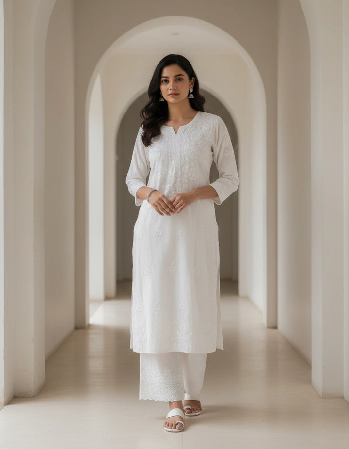 White Cotton Chikankari kurta