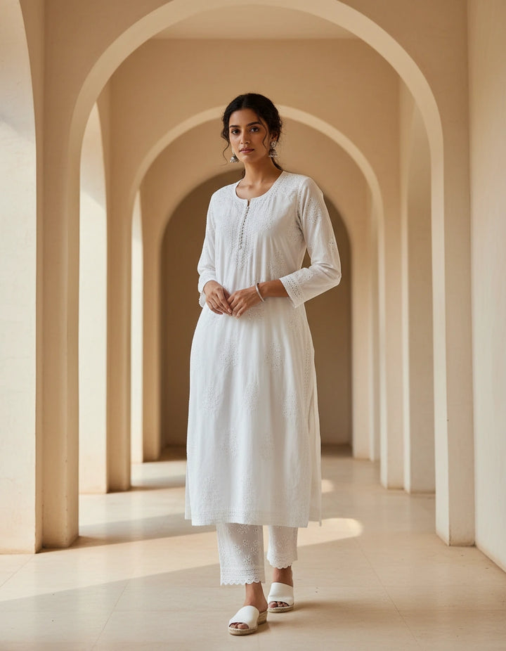 White Cotton Chikankari kurta