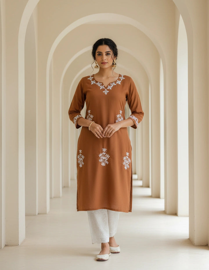 Rust Modal Chikankari Short kurta