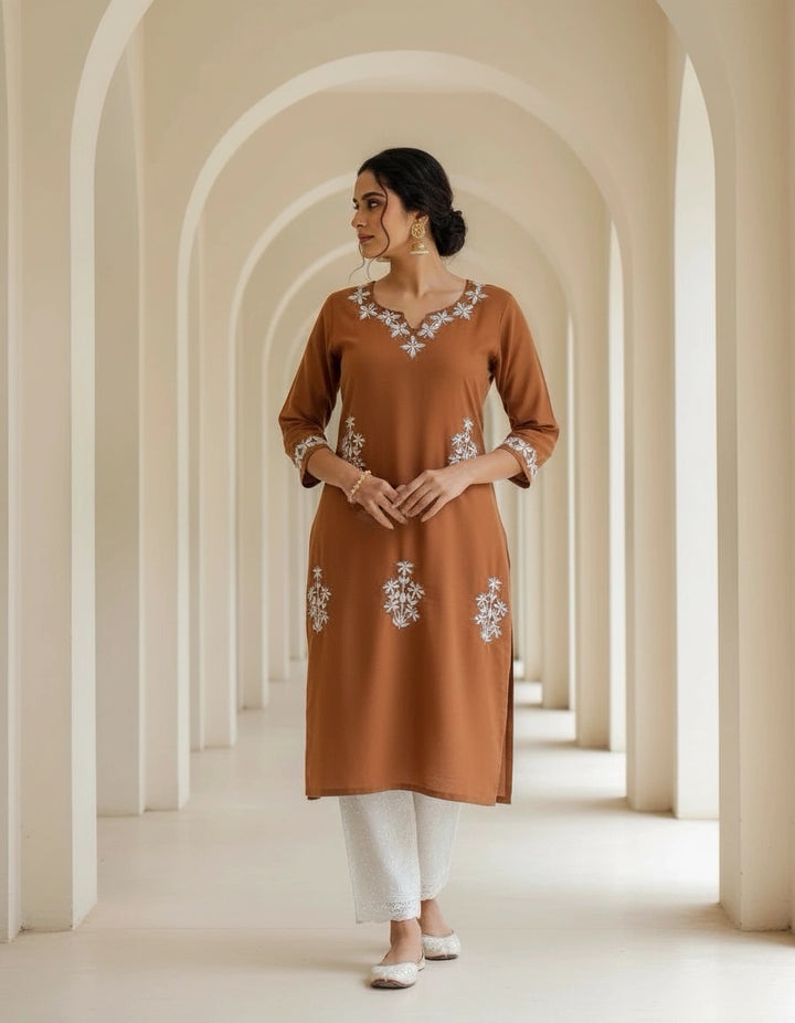 Rust Modal Chikankari Short kurta