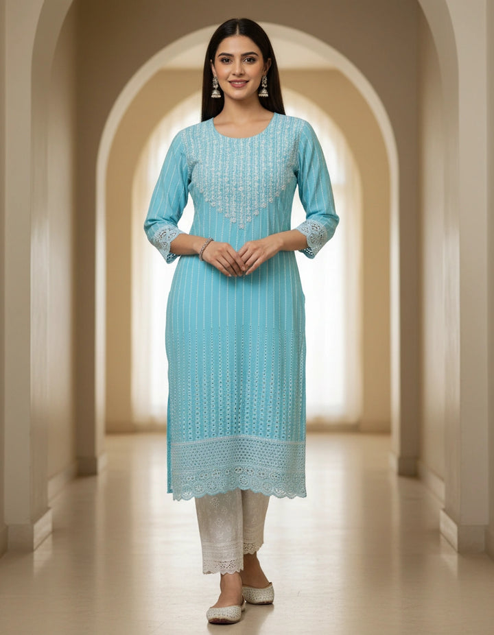 Blue Cotton Chikankari kurta
