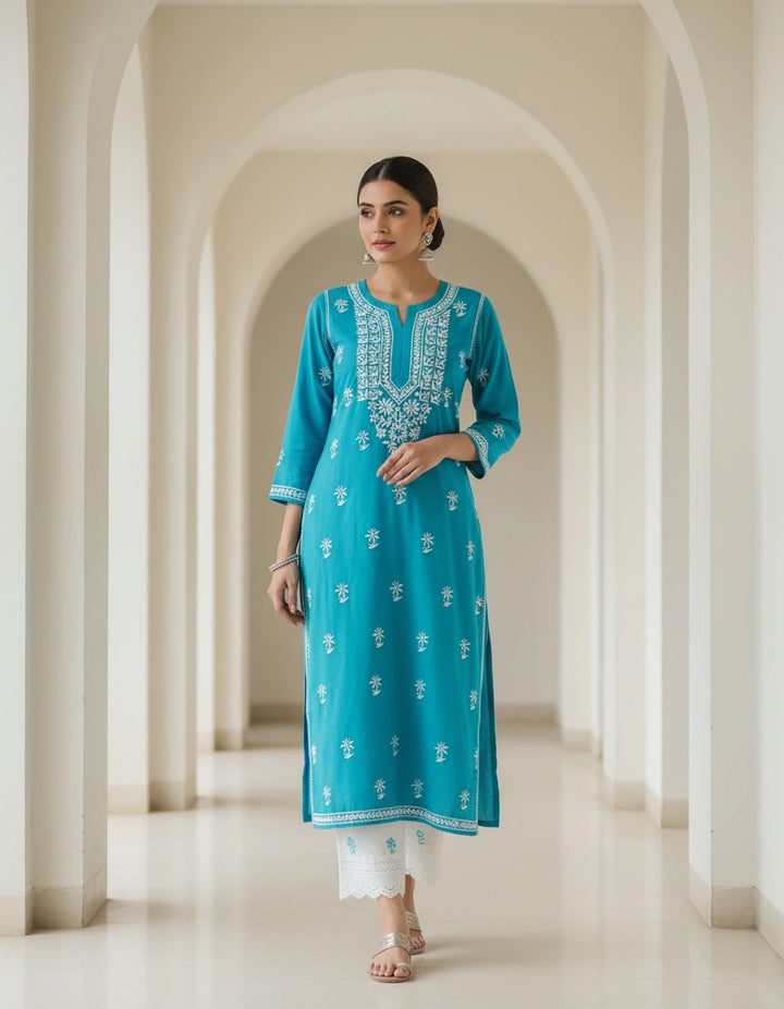 Sky Blue Rayon Chikankari kurta