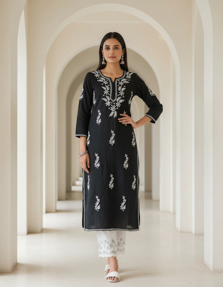 Black Reyon Chikankari kurta