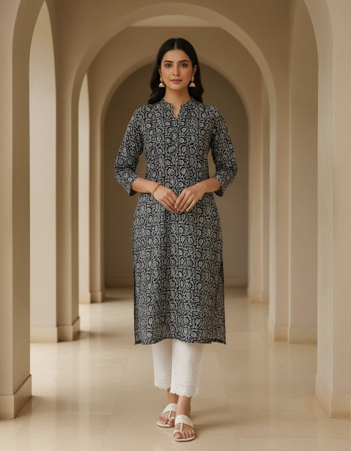 Black Printed Cotton kurta