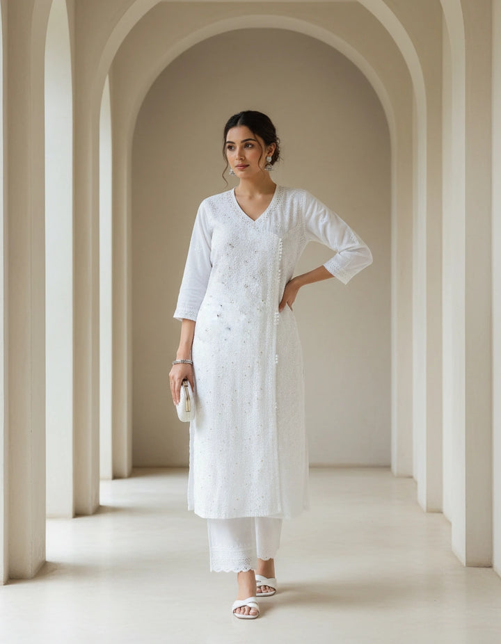 White Cotton Chikankari kurta