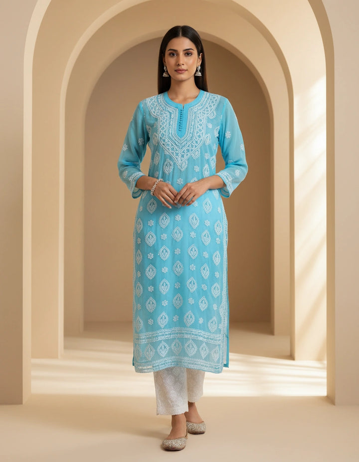 Blue Georgette Chikankari kurta
