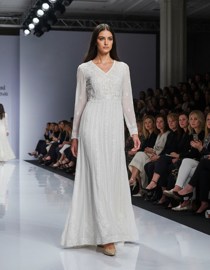 White Pure Georgette Chikankari Anarkali kurta