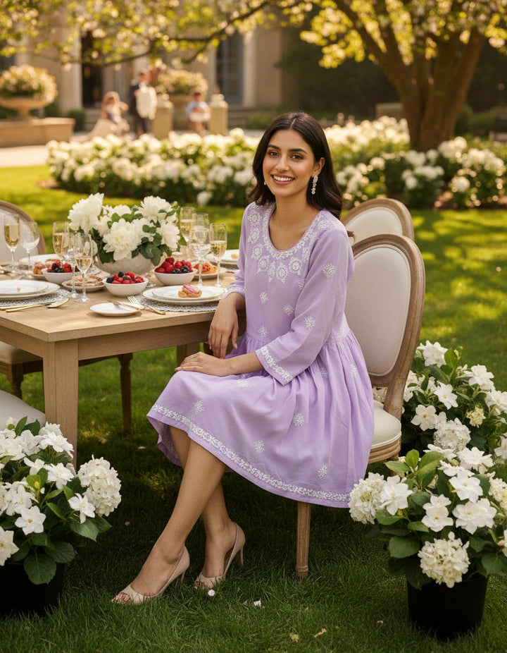 Lavender Rayon Chikankari Short kurta