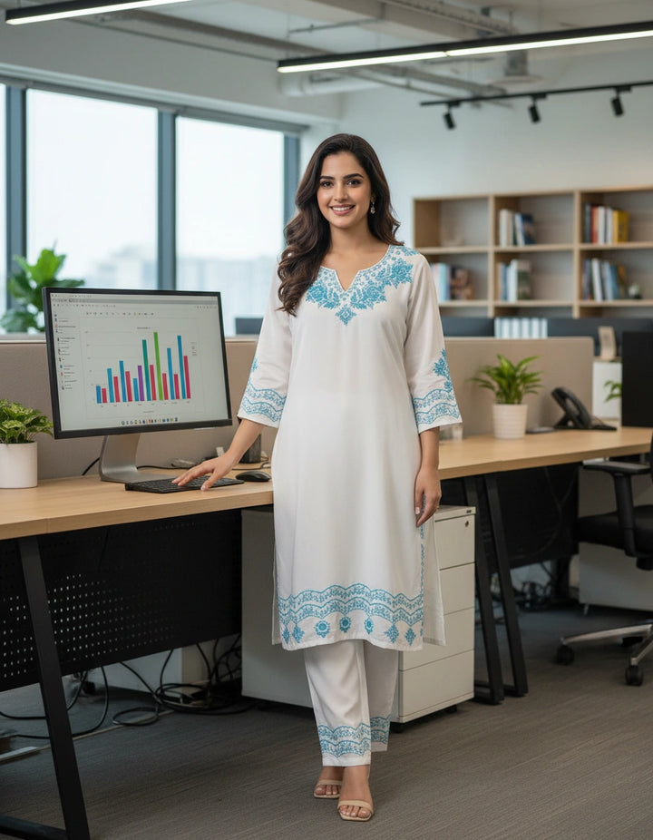 White Rayon Chikankari Co-ord Set