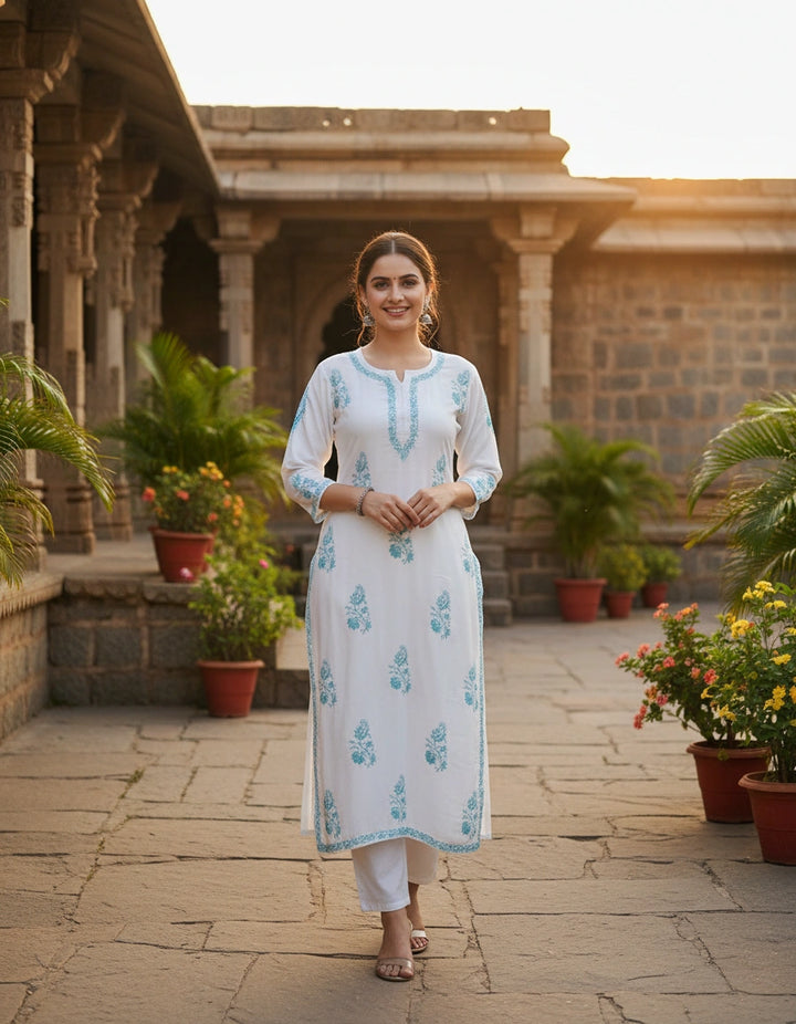 White Rayon Chikankari Kurta - Custom Made