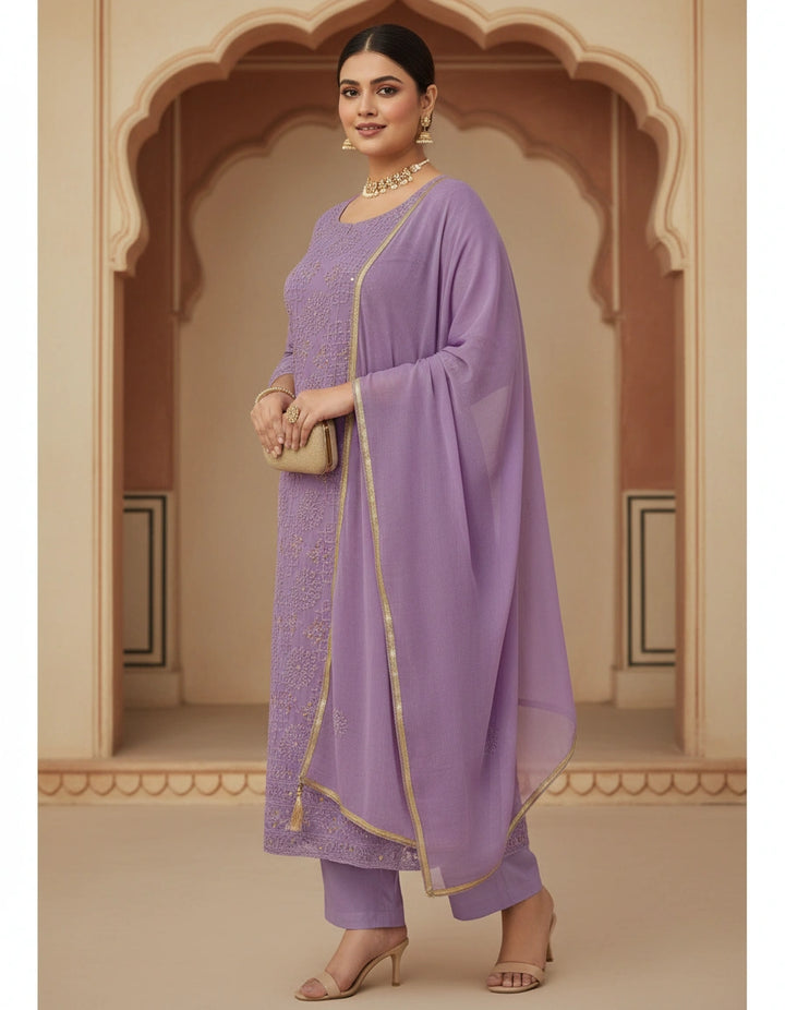 Lavender Pure Georgette Chikankari kurta dupatta Fabric