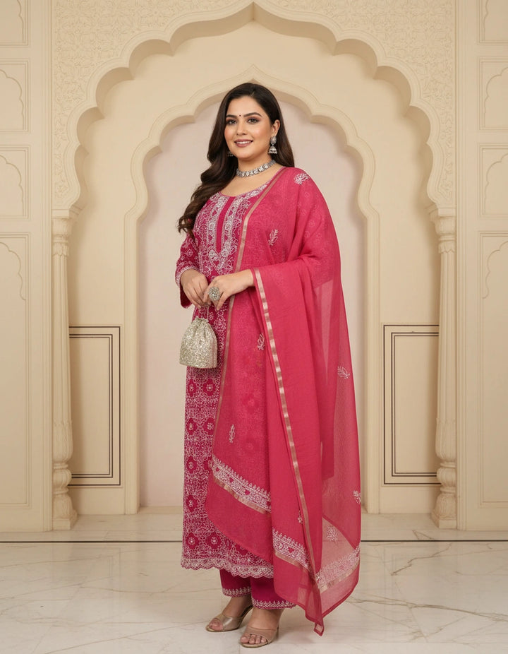 Dark Peach Chanderi Chikankari Suit Fabric