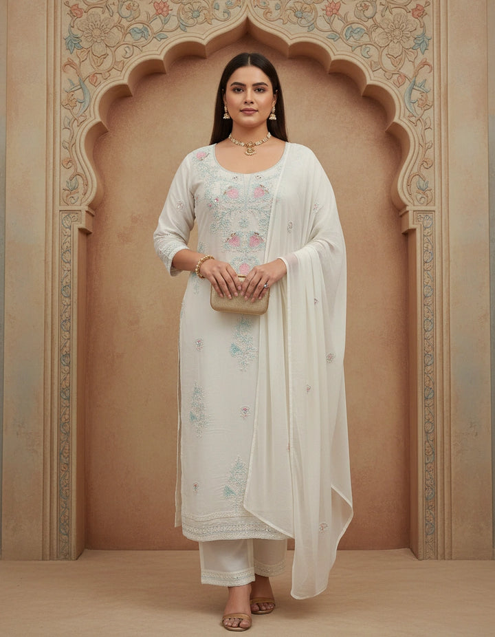 White Mul Chikankari kurta Dupatta Fabric