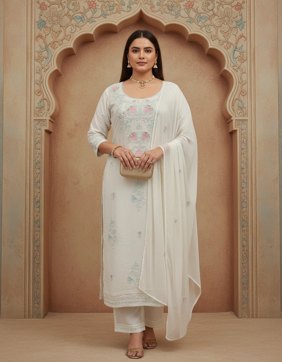 White Mul Chikankari kurta Dupatta Fabric