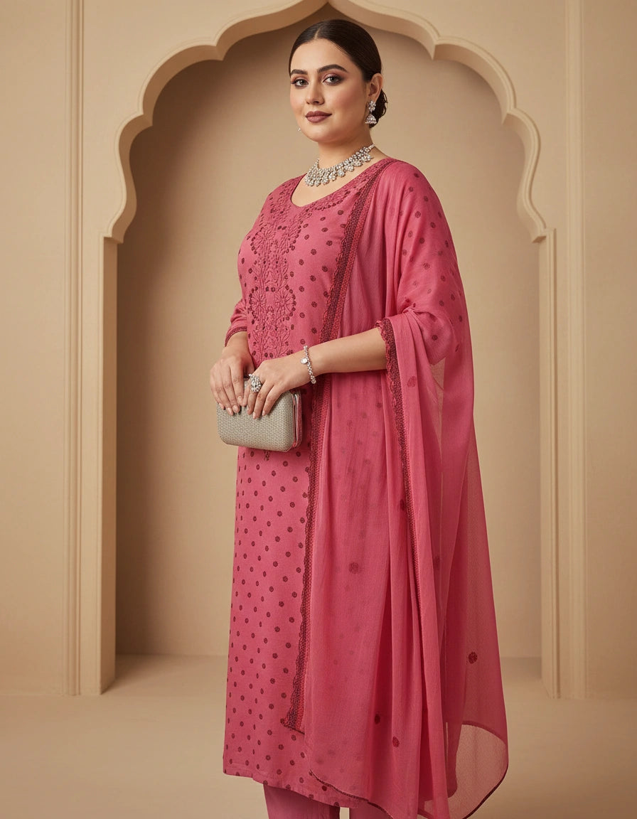 Maroon Cotton Chikankari Kurta Dupatta Fabric