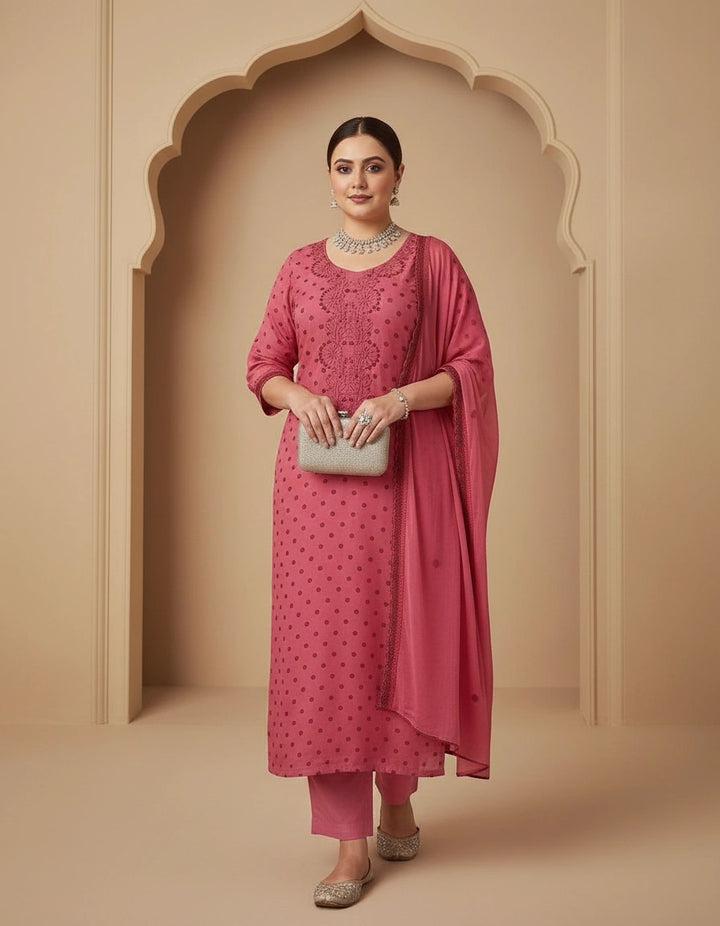 Maroon Cotton Chikankari Kurta Dupatta Fabric