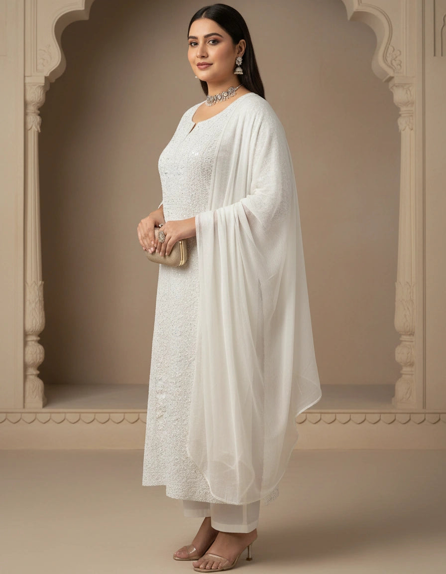 White Cotton Chikankari kurta Dupatta Fabric