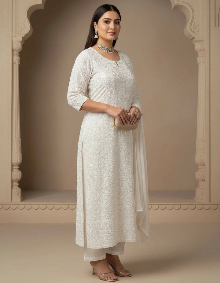 White Cotton Chikankari kurta Dupatta Fabric