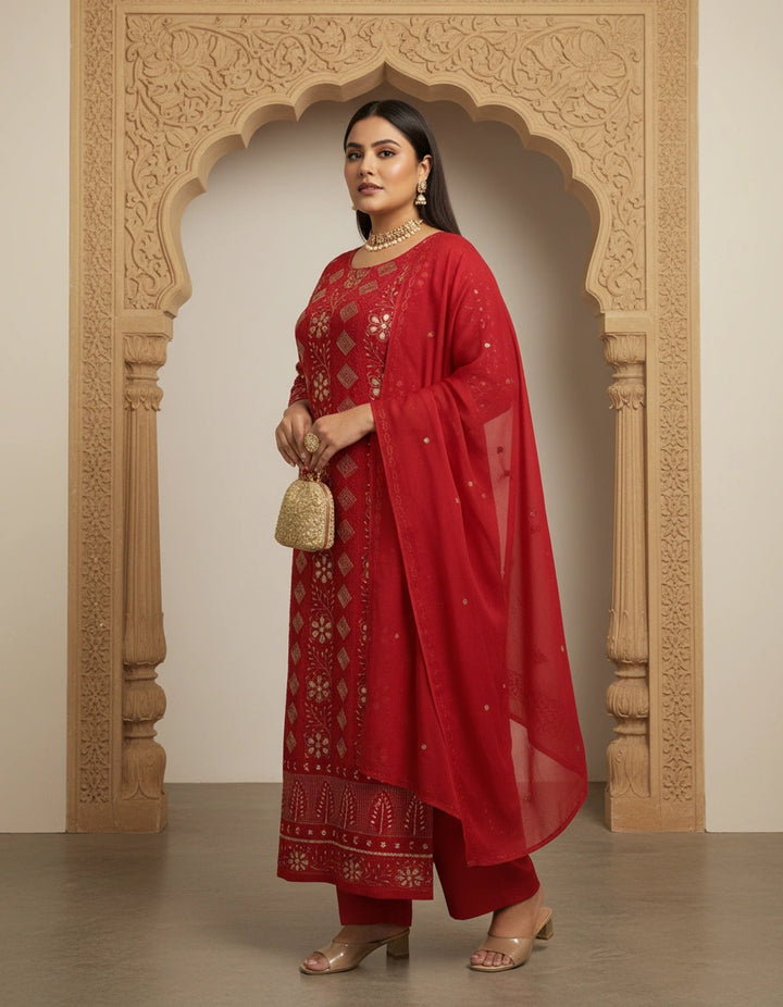 Red Pure Georgette Kurta dupatta fabric
