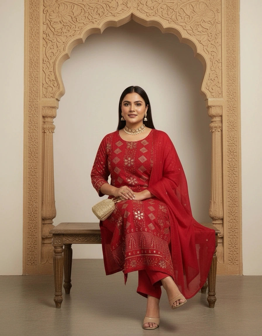Red Pure Georgette Kurta dupatta fabric