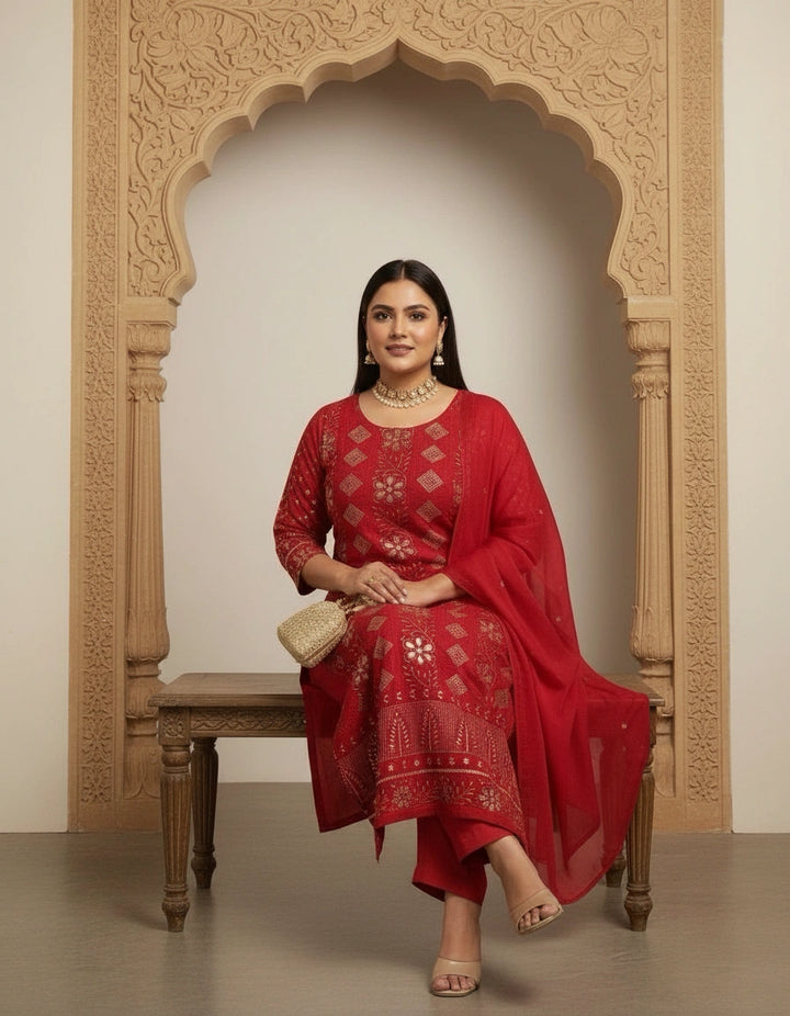 Red Pure Georgette Kurta dupatta fabric