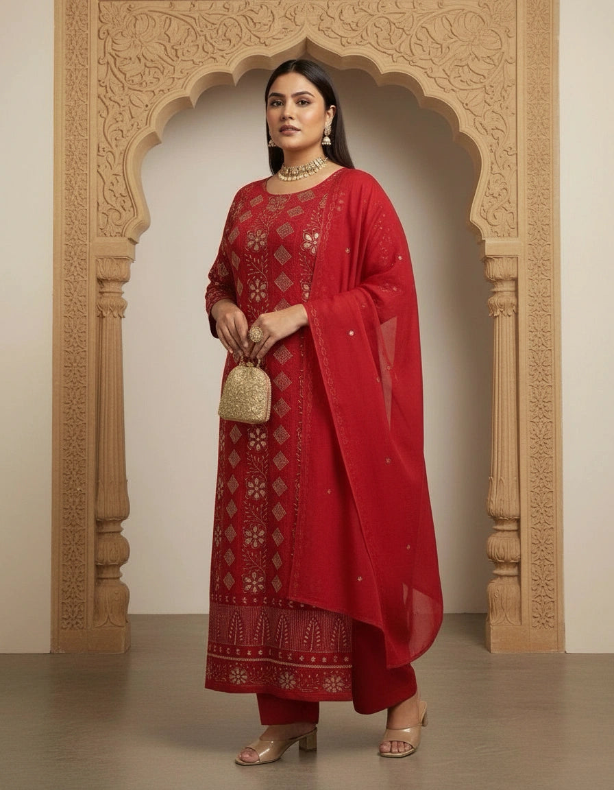 Red Pure Georgette Kurta dupatta fabric