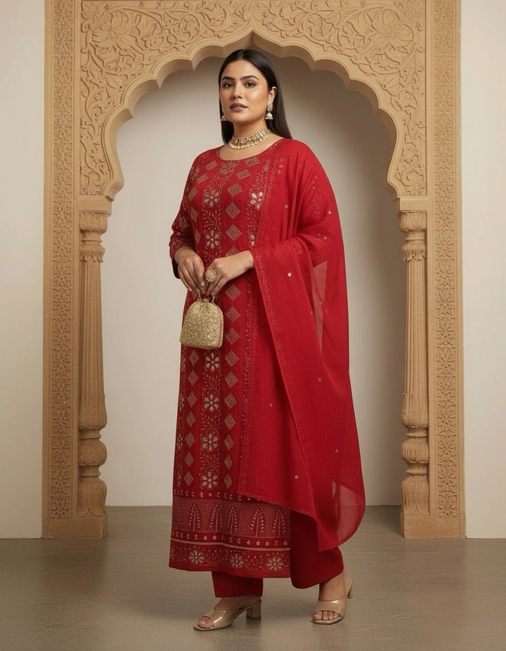 Red Pure Georgette Kurta dupatta fabric