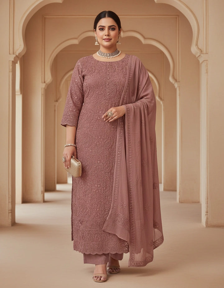 Brown Pure Georgette Chikankari kurta Dupatta Fabric