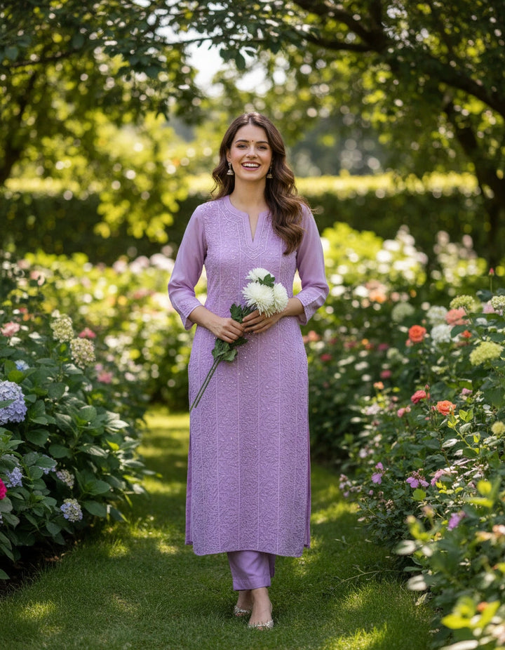 Lavender Georgette Chikankari Suit Set