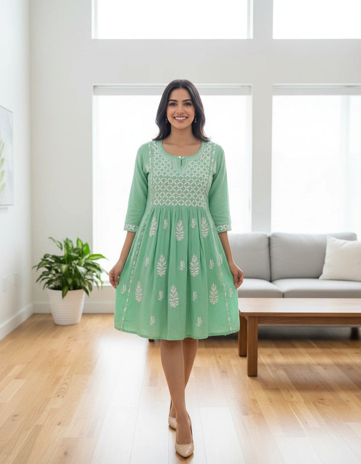 Sea Green Modal Chikankari Short kurta
