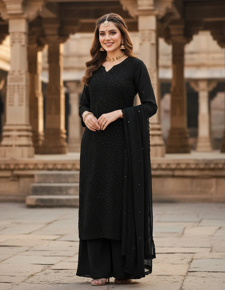 Black Pure Georgette Chikankari Short kurta
