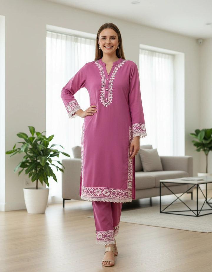Dark Mouve Modal Chikankari Co-ord Set