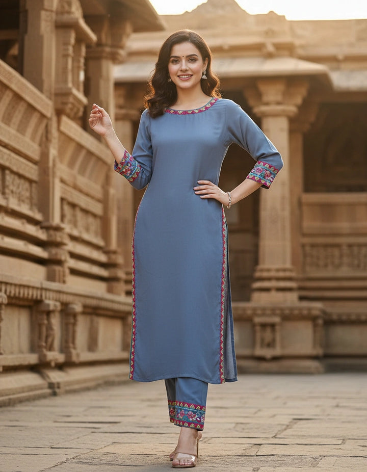 Grey Rayon Chikankari Set