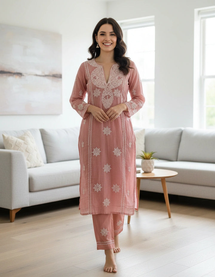 Light Brown Chanderi Chikankari Set