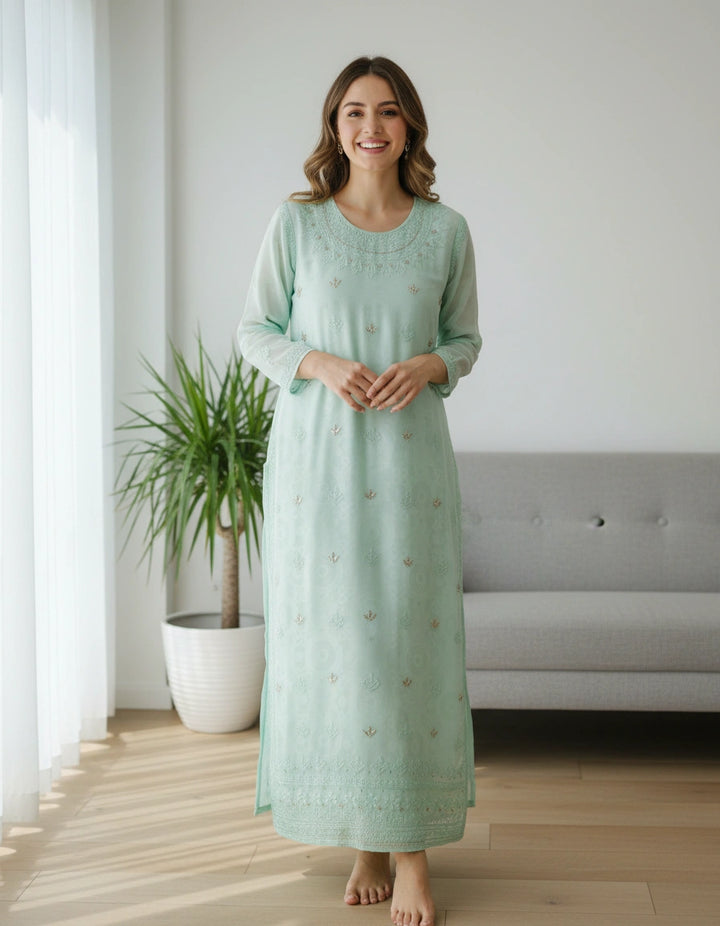 Sea Blue Georgette Chikankari kurta