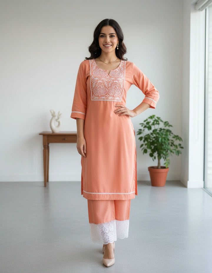Orange Rayon Chikankari Set