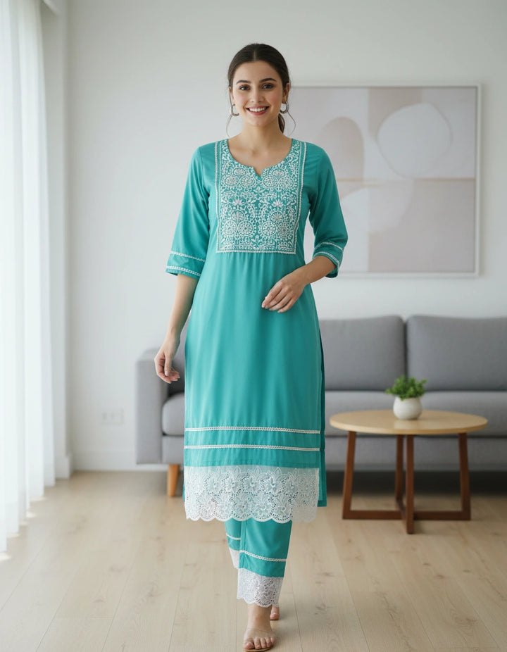 Sky blue Rayon Chikankari Set