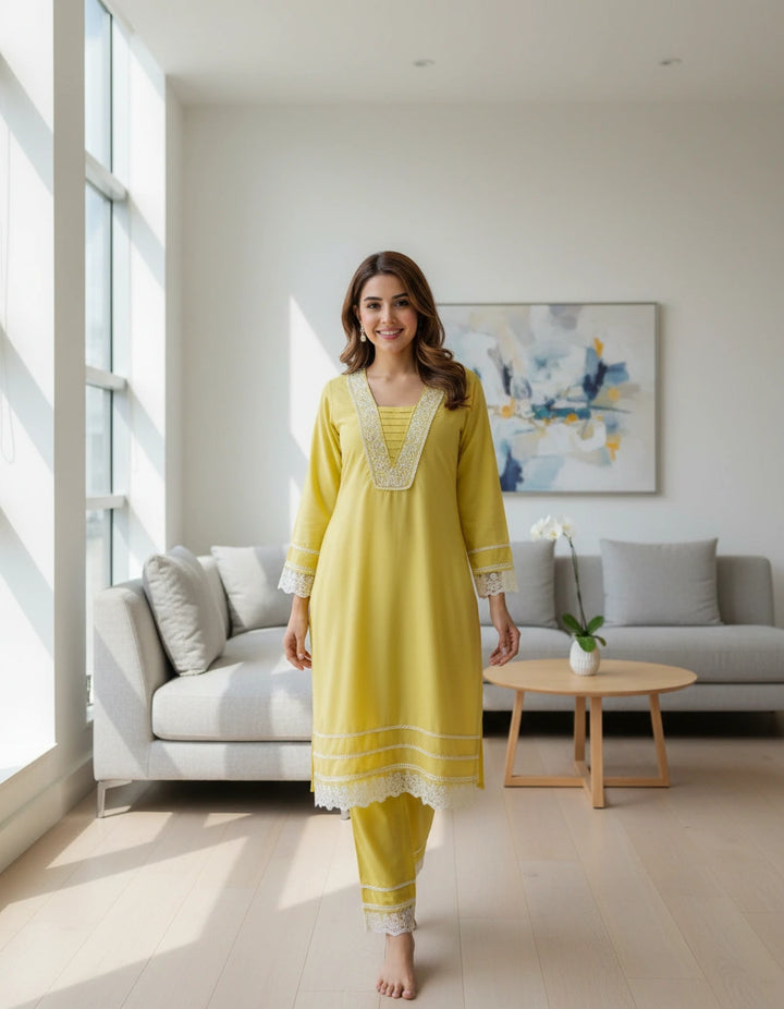 Yellow Modal Chikankari Co-ord Set