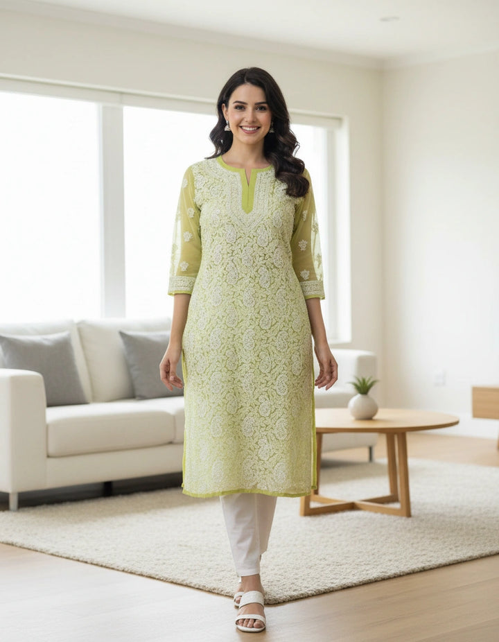 Light Green Georgette chikankari kurta