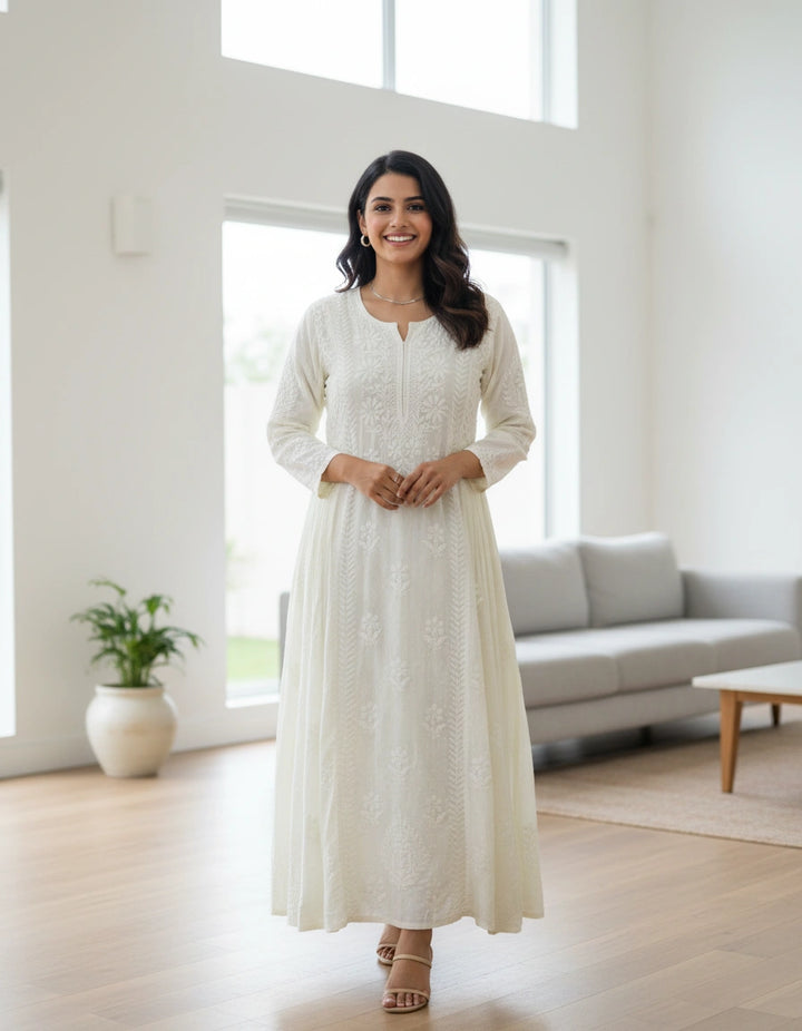 Lime Modal Chikankari A- Line Kurta