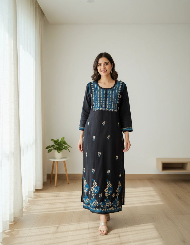 Black Cotton Chikankari kurta