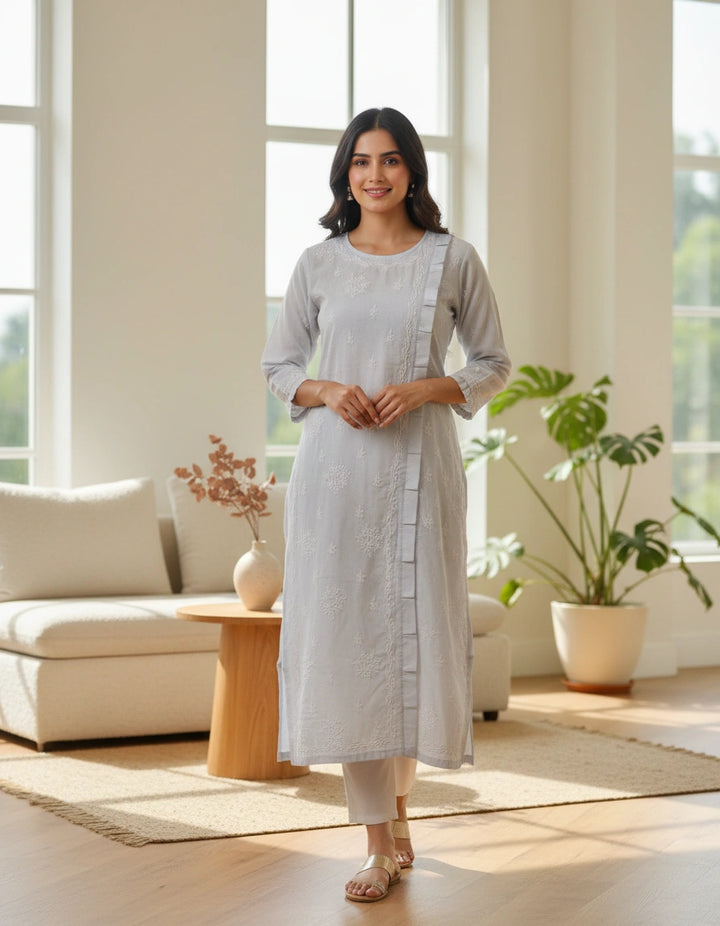 Light Sky Blue cotton Chikankari kurta