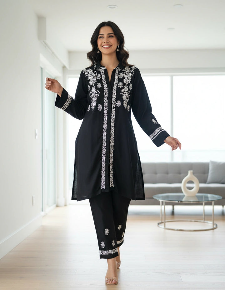 Black Rayon Chikankari Co-ord Set