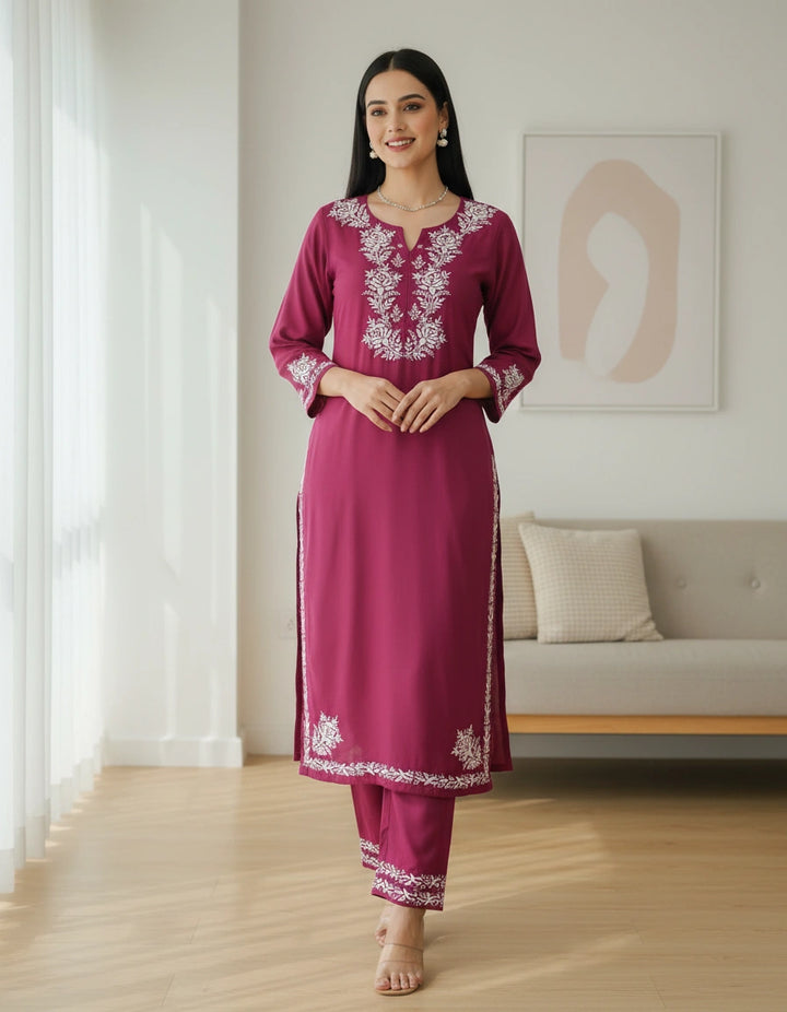 Mouve Chanderi Chikankari Set