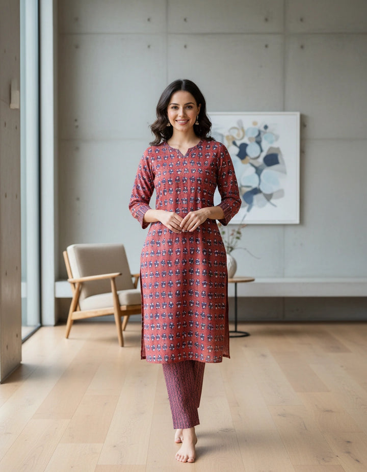Maroon Printed Cotton Set