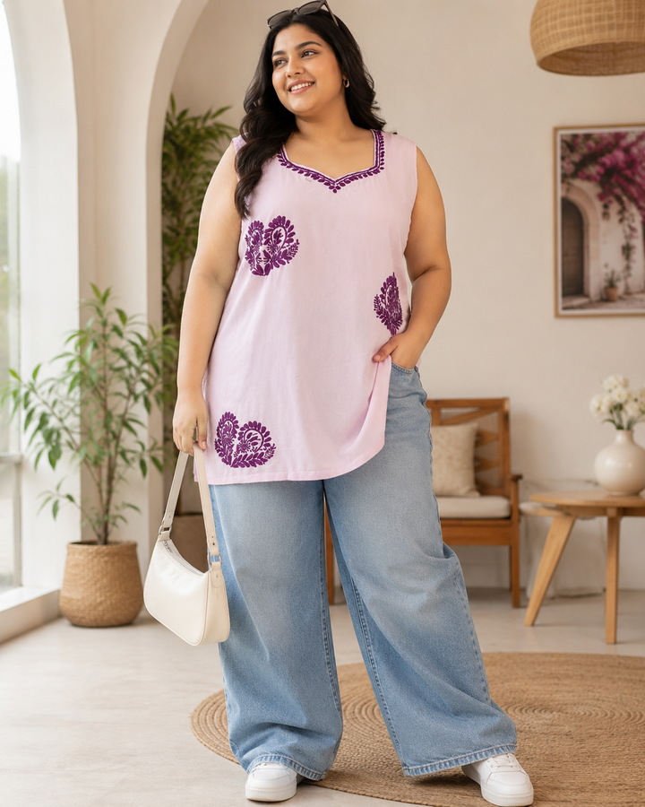 Lavender rayon Chikankari short kurta